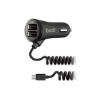 Budi Car Charger 2 USB Port With Coiled Micro USB Cable - M8J068M