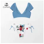 Women Sexy Blue Floral Two Pieces Bikini Sets
