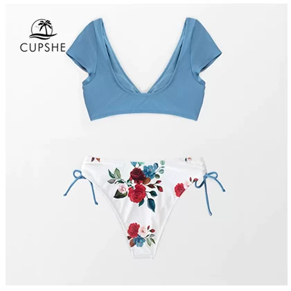 Women Sexy Blue Floral Two Pieces Bikini Sets
