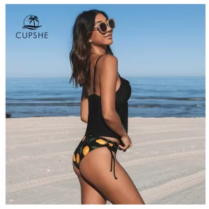 Cut Out Drawstring Low Waist Tankini Swimsuit