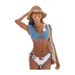Women Sexy Blue Floral Two Pieces Bikini Sets