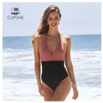 Color block Sexy Back Tie Mono Bikini Beachwear