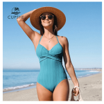 Women Blue Sexy Twist Backless Monokini Beachwear