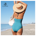 Women Blue Sexy Twist Backless Monokini Beachwear