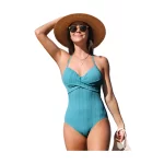 Women Blue Sexy Twist Backless Monokini Beachwear