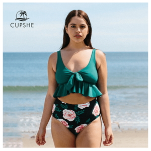 Women Plus Size 2 Pieces High Waist Bikini Swimsuit