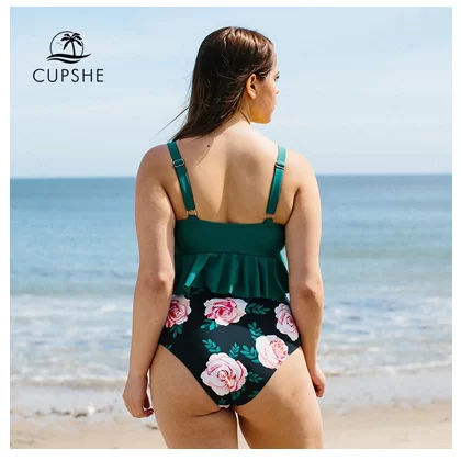 Women Plus Size 2 Pieces High Waist Bikini Swimsuit