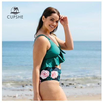 Women Plus Size 2 Pieces High Waist Bikini Swimsuit