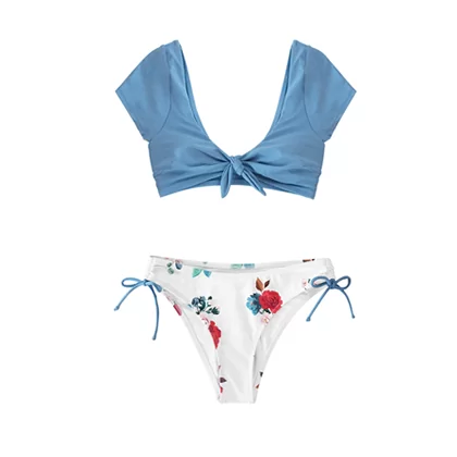 Women Sexy Blue Floral Two Pieces Bikini Sets