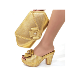 Latest Fashion Italian Shoe and Bag Set For party - Gold