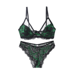 Women Ultra-thin Transparent Bra and Pant Set - Green