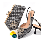 Women Luxury Designer Matching Shoes and Bag Set - Black