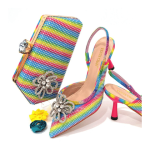 Women Luxury Designer Matching Shoes and Bag Set - Rainbow