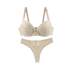 Sexy Bra and Pant Set Intimates Lace Thongs - Beige