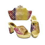 Decorated Women Party Shoes and Bag Set - Gold