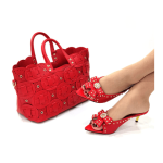 Women Fashionable Italian Shoes and Bag Set - Red