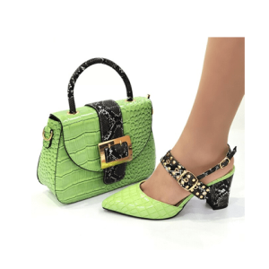 African Women Shoes and Bags Set For Party - Light Green