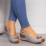Women Casual Rome Wedges Peep Toe Shoes  -  Grey