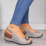 Women Casual Rome Wedges Peep Toe Shoes  - Grey
