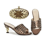 Nigerian Women Decorated Wedding Shoes and Bag Set - Blue