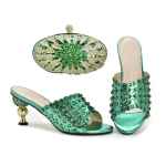 Nigerian Women Decorated Wedding Shoes and Bag Set - Green