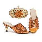 Nigerian Women Decorated Wedding Shoes and Bag Set - Green