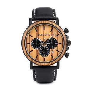 Men's Wooden Stainless Steel Wrist Watches - Leather Band