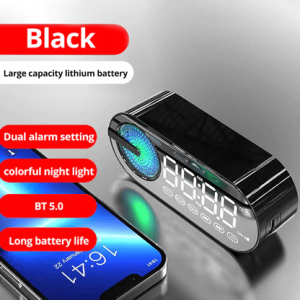 Bluetooth Speaker with FM Radio TF Card & Alarm Clock - Black