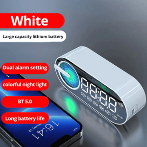 Bluetooth Speaker with FM Radio TF Card & Alarm Clock - White